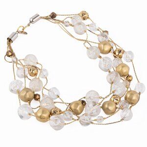 DABBY REID Chunky, Layered, 5 Strand Gold & Clear Beaded Retro Choker